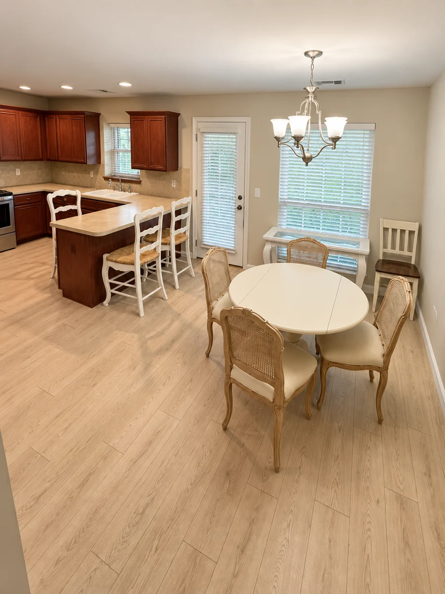 Light wood-look flooring in a kitchen