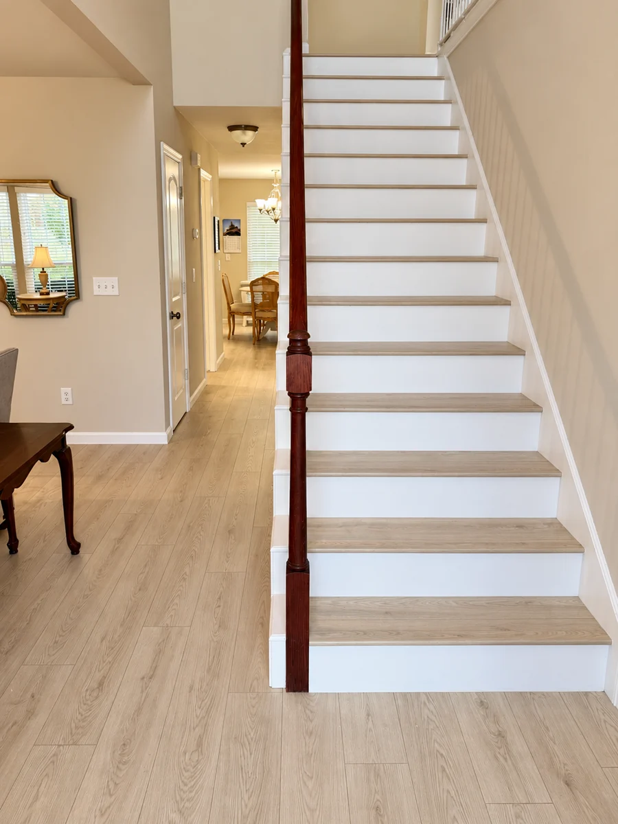 Retouched photo of staircase treads and white risers